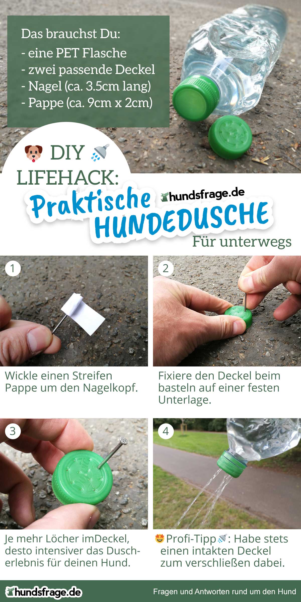 Anleitung für die Hundedusche zum mitnehmen aus einer PET Flasche